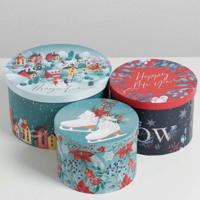 Коробка подарочная новогодняя круглая 22х14см 'Magic time'