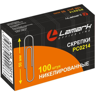 Скрепки 50мм&nbsp;&nbsp;100шт Lamark никелированные в картонной коробке
