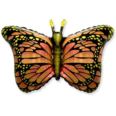 Шар воздушный фольгированный Фигура Королевская бабочка оранжевая Flex Metal 60х97см