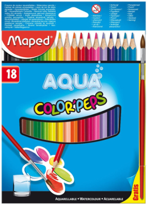 Карандаши акварельные  18цв Maped Color'Peps 'Aqua' +кисть трехгранные в картонной коробке