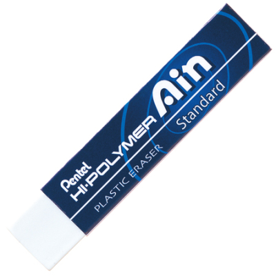 Ластик пластиковый для карандаша Pentel HI-Polymer Ain Standart 65х14х14мм белый
