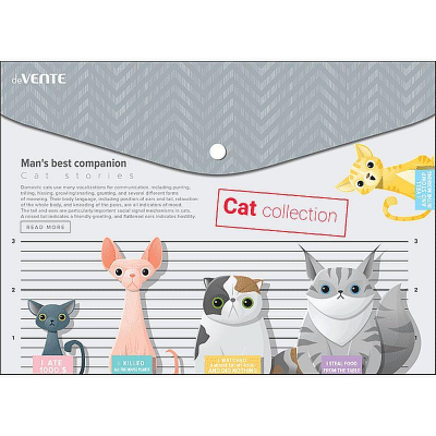 Папка-конверт на кнопке A4 deVENTE пластиковая 150мк с фотопечатью 'Cat Collection'