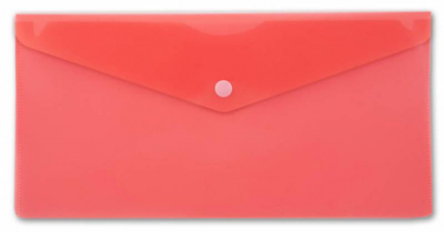 Папка-конверт на кнопке DL 25х12см Бюрократ пластиковая 180мк прозрачная красная
