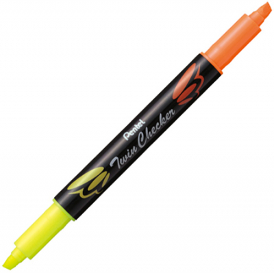 Текст-маркер Pentel Twin Checker 2-цветный желтый-оранжевый