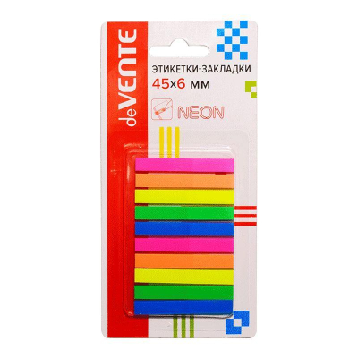 Закладки deVENTE  6х45мм 10цв х25шт полупрозрачные неоновые пластиковые