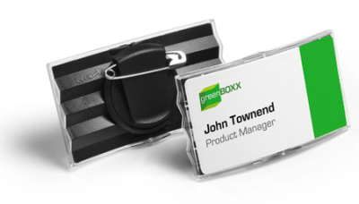 Держатель для бэйджа/ID-карты горизонтальный&nbsp;&nbsp;75х40мм Durable изогнутый с булавкой и поворотным клипом