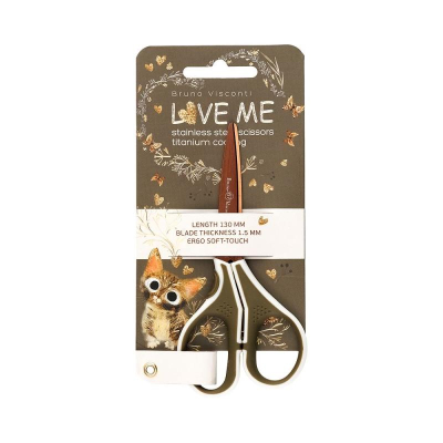 Ножницы 13см BrunoVisconti® 'Love me' Милый котик титановое 'Золотое' покрытие с резиновыми вставками Soft Touch в блистере