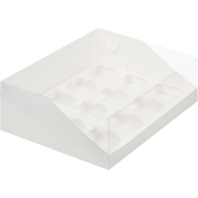 Коробка для капкейков на 12шт 31х23.5х10см белая с пластиковой крышкой