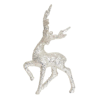 Олень 8х14см искристый серебряный стекло