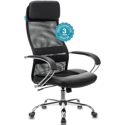 Кресло руководителя Бюрократ&nbsp;&nbsp;608SL хромированная крестовина сетчатая спинка искусственная кожа/ткань черное