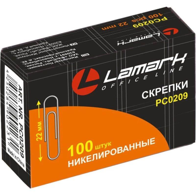 Скрепки 22мм&nbsp;&nbsp;100шт Lamark никелированные в картонной коробке
