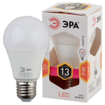 Лампа LED E27  13W/220V ЭРА STD-A60  2700K теплый белый свет