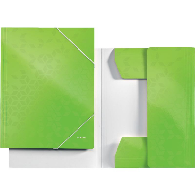 Папка с 2-я резиновыми застежками картонная A4 до 250л с 3 клапанами Leitz глянцевая WOW зеленая New