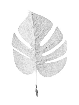 Ветка декоративная Монстера 32х20см серебро на прищепке