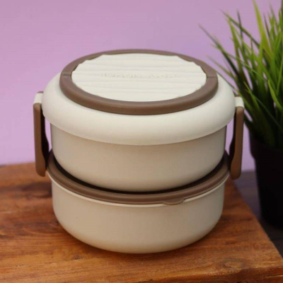 Контейнер для еды 'Round box' 2 яруса 1400мл белый