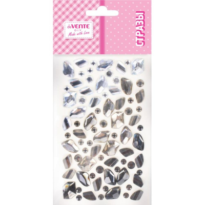 Стразы deVENTE 'Камни' 80шт ассорти форм размеров серебристо-черные акриловые самоклеящиеся