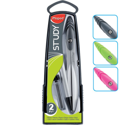 Циркуль металлический Maped 'Study' 12см +грифели 0.5мм в пластиковом пенале