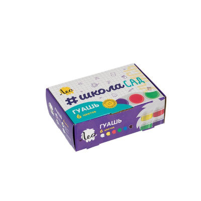 Гуашь детская&nbsp;&nbsp;6цв х20мл Лео ШколаСад в картонной коробке