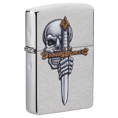 Зажигалка бензиновая Zippo Classic 'Sword Skull' с покрытием 'Brushed Chrome' серебристая