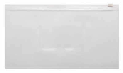 Папка-конверт на молнии DL 26х14см Бюрократ с карманом для визитки пластиковая 150мк прозрачная белая молния