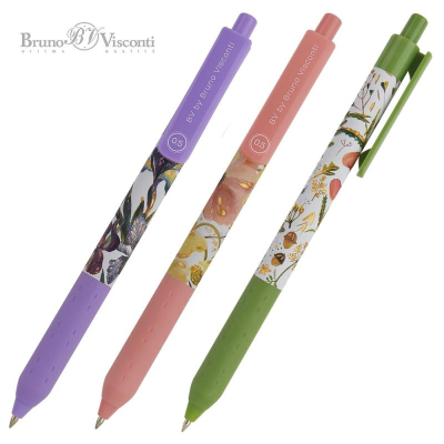 Ручка шариковая автоматическая BrunoVisconti® 0.5мм 'ArtClick' 3 дизайна 'Flora' Bloom flowers синяя