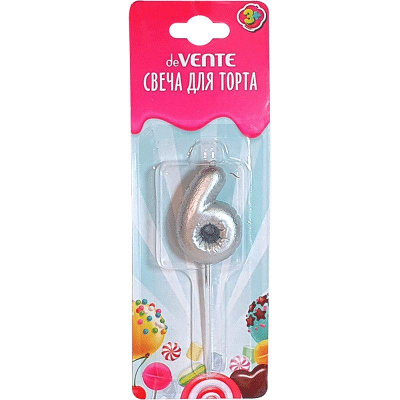 Свеча-цифра deVENTE 'Воздушный шарик серебристый' '6'  4см блистере
