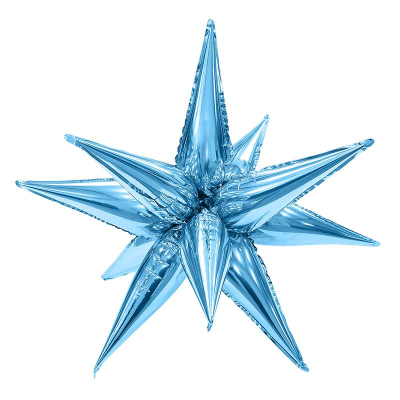 Шар воздушный фольгированный Звезда составная 12 лучей холодный голубой 66см