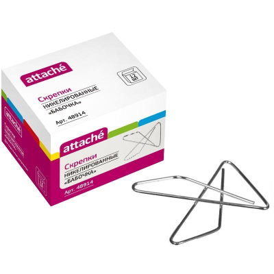Скрепки фигурные 'Бабочка' 45х65мм&nbsp;&nbsp;12шт Attache никелированные в картонной коробке