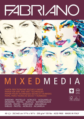 Альбом для художественных работ Fabriano Mixed Media 30х42см 250г 40л мелкое зерно на склейке
