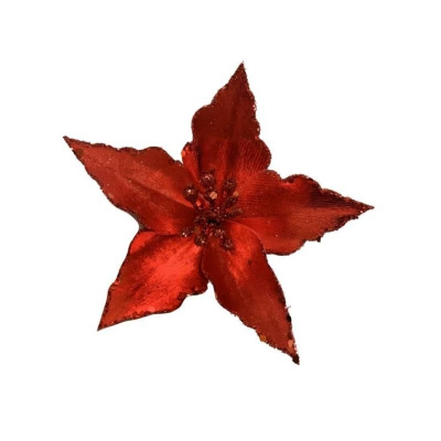 Цветок на прищепке 15см Пуансеттия красный