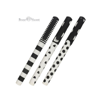 Ручка шариковая BrunoVisconti® 0.7мм 'DreamWrite' 3 дизайна 'Black&White' синяя в тубе