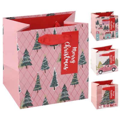 Пакет подарочный новогодний 14х14х10см 'Новогодняя суета' 4 дизайна