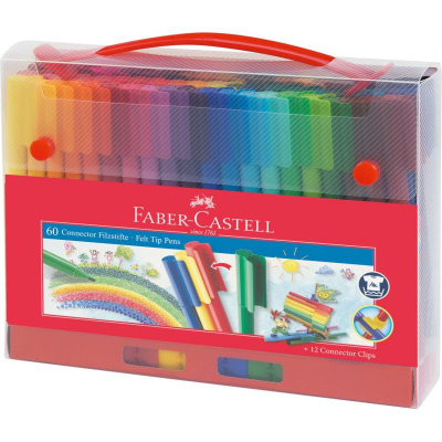 Фломастеры  60цв Faber-Castell 'Connector' +12 соединителей +раскраски в пластиковом чемоданчике