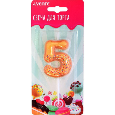 Свеча-цифра для торта deVENTE 'Donut' '5' с 3D декором 6см блистере