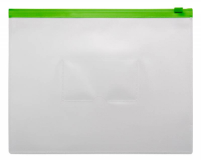 Папка-конверт на молнии A5 Бюрократ с карманом для визитки пластиковая 150мк прозрачная зеленая молния