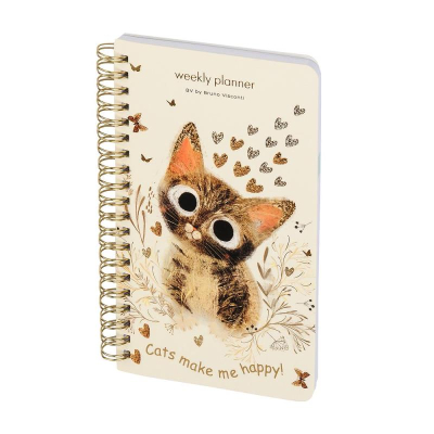 Еженедельник A5 BrunoVisconti® 'Cute diary' 144стр твердая обложка на гребне 'Love me' Милый котик