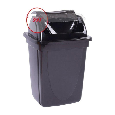 Корзина для бумаг пластиковая 12л СТАММ прямоугольная с вращающейся крышкой черная