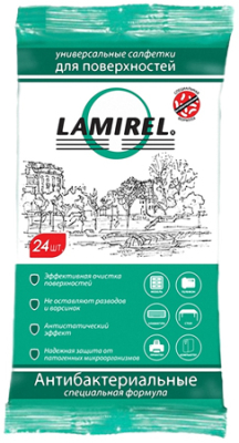 Салфетки для очистки любых поверхностей Lamirel антибактериальные  24шт в пакете