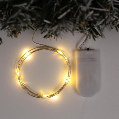 Электрогирлянда&nbsp;&nbsp;1.0м Нить 10 теплых LED ламп серебристый провод на батарейках