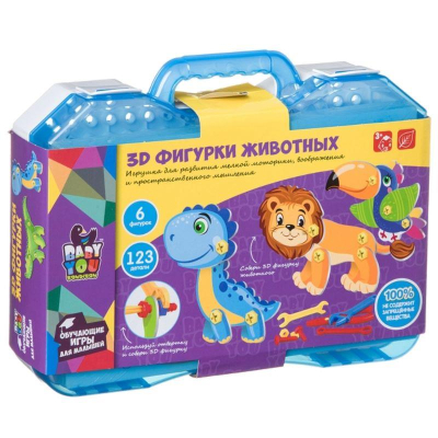 Игра развивающая Bondibon Мозаика для малышей 'Фигурки животных 3D' в чемоданчике