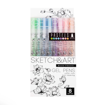 Ручки гелевые BrunoVisconti®  8цв 0.8мм Sketch&Art 'Uni Write Pastels' в пластиковой упаковке