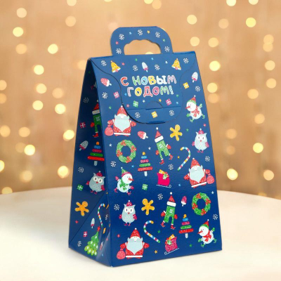 Коробка подарочная новогодняя сумочка 14х10х22см складная 'Новогодний арт'