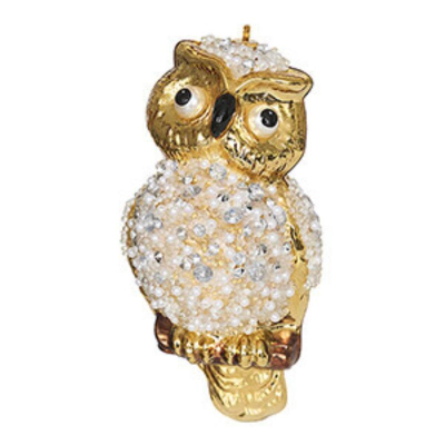 Сова белый бисер 6.5х5х12.5см золотистая стекло