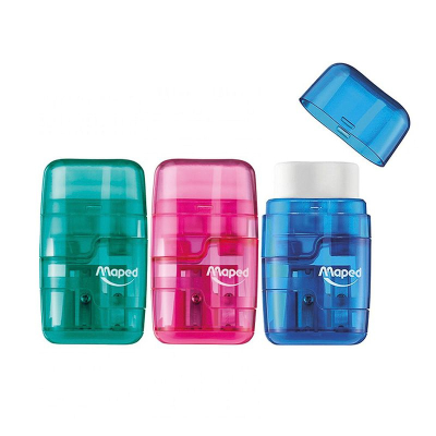 Точилка 2 диаметра Maped Connect с контейнером и ластиком цвета ассорти