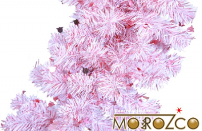 Гирлянда еловая 270см Рождественская белая с розовыми колокольчиками
