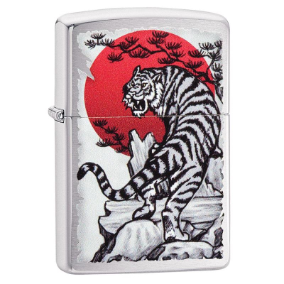 Зажигалка бензиновая Zippo Classic 'Asian Tiger' с покрытием Brushed Chrome