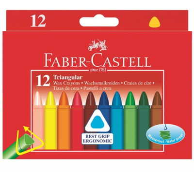 Мелки восковые 12цв Faber-Castell трехгранные в картонной коробке