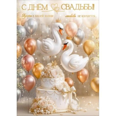 Открытка Праздник А4 'С Днем Свадьбы!'