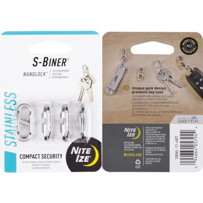 Карабин стальной Nite Ize S-Biner®&nbsp;&nbsp;NanoLock серебристый 4шт