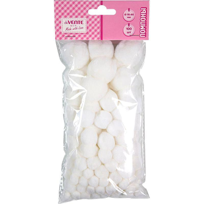 Помпоны для творчества набор deVENTE d-15мм-30шт/20мм-25шт/25мм-20шт/30мм-15шт/40мм-10шт белые размеры ассорти